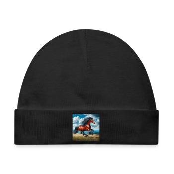 Galoppierendes Pferd - Baby Premium Organic Mütze - Schwarz - Vorne