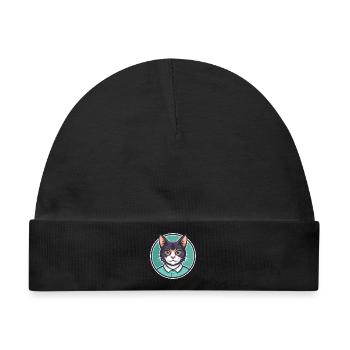 Manx Katze Rasse Karikatur Kawaii Tier Haustier - Baby Premium Organic Mütze - Schwarz - Vorne