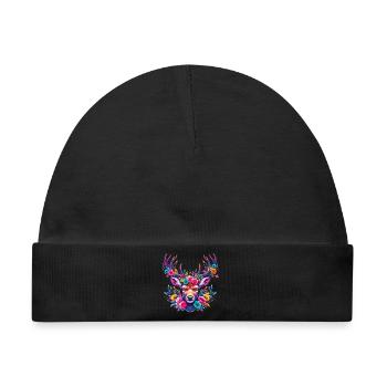 Hirsch mit Blumen geschmückt - Baby Premium Organic Mütze - Schwarz - Vorne