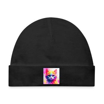 Lebendiges Regenbogenkatzen-Kunstwerk - Baby Premium Organic Mütze - Schwarz - Vorne