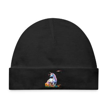 Himmlisches Einhorn im Blumenfeld mit Schmetterlin - Baby Premium Organic Mütze - Schwarz - Vorne
