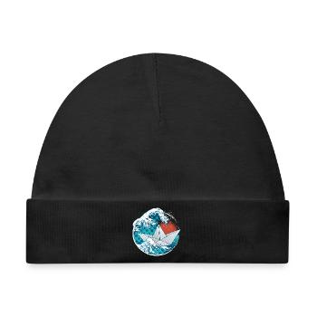 Origami Papierboot und Wellen - Baby Premium Organic Mütze - Schwarz - Vorne