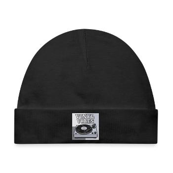 Vinyl Vibes Retro Plattenspieler Design - Baby Premium Organic Mütze - Schwarz - Vorne