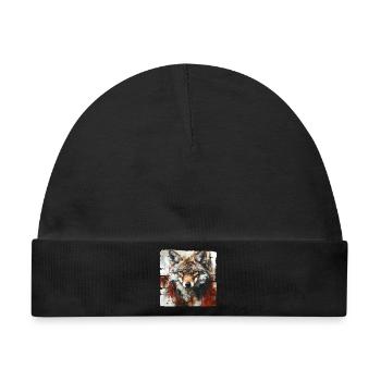 Ausdrucksstarker Wolfporträt Kunstdesign - Baby Premium Organic Mütze - Schwarz - Vorne