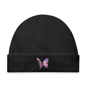3d Glamour Schmetterling - Chrom & Glitzer - Baby Premium Organic Mütze - Schwarz - Vorne