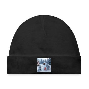 Winterlandschaft mit Schneemann und Iglu - Baby Premium Organic Mütze - Schwarz - Vorne