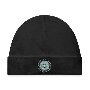 Ethno Blütenornament in Türkis und Silber - Baby Premium Organic Mütze - Schwarz - Vorne