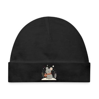 Winterliche Maus mit Weihnachtskugel – Tiermotiv - Baby Premium Organic Mütze - Schwarz - Vorne