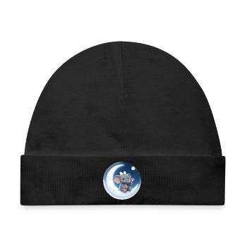 Mondkusch Elefant mit Lolli - Baby Premium Organic Mütze - Schwarz - Vorne