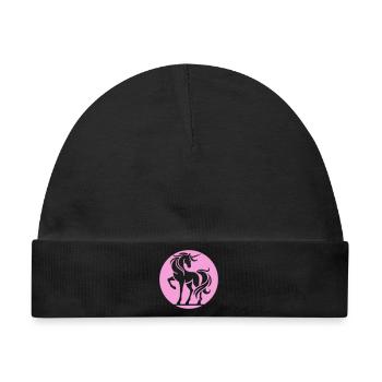 Rosa Einhorn Silhouette Kreis - Baby Premium Organic Mütze - Schwarz - Vorne