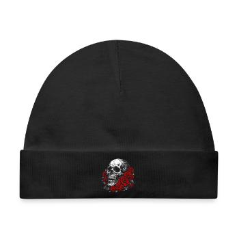 Memento Mori – Totenkopf und rote Rosen - Baby Premium Organic Mütze - Schwarz - Vorne