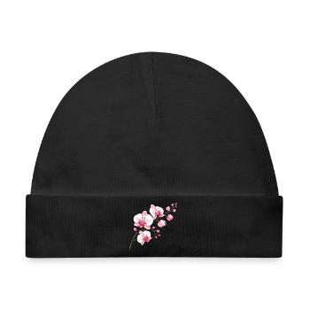 Orchidee Blütenzweig Illustration Florales Motiv - Baby Premium Organic Mütze - Schwarz - Vorne