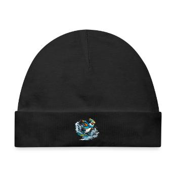 Pinguin Snowboard Blauorange - Baby Premium Organic Mütze - Schwarz - Vorne