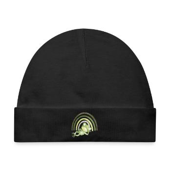 Entspannter Frosch unterm Regenbogen - Baby Premium Organic Mütze - Schwarz - Vorne