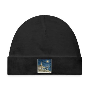 Moonlit Lighthouse Küsten-Retro-Illustration - Baby Premium Organic Mütze - Schwarz - Vorne