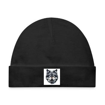 Blauer Wolfkopf Aquarell - Baby Premium Organic Mütze - Schwarz - Vorne