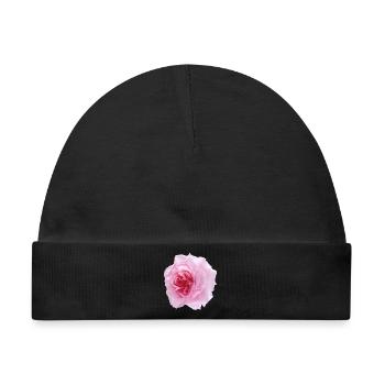 Pinke Rose (pink rose) - Baby Premium Organic Mütze - Schwarz - Vorne