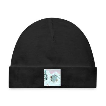 Yeti Skifahrer im Winterwald mit Schneehase - Baby Premium Organic Mütze - Schwarz - Vorne