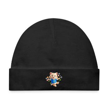 Süße Katze mit Glöckchen – Buchstabe C - Baby Premium Organic Mütze - Schwarz - Vorne
