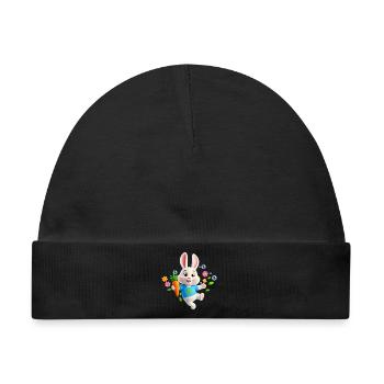 Süßer Hase mit Karotte – Buchstabe R - Baby Premium Organic Mütze - Schwarz - Vorne