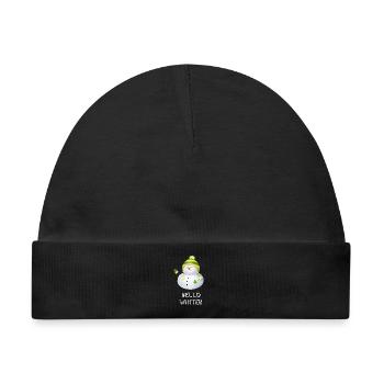 Hello Winter - Schneemann mit Ringelmütze - Baby Premium Organic Mütze - Schwarz - Vorne