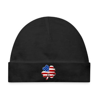USA Flagge Vierblättriges Kleeblatt - Baby Premium Organic Mütze - Schwarz - Vorne