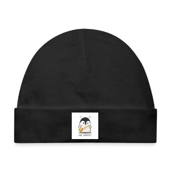 No Happy Pinguin mit Gelber Tasche - Baby Premium Organic Mütze - Schwarz - Vorne