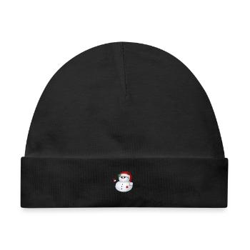 Schneemann mit Weihnachtsmütze - Winkend - Baby Premium Organic Mütze - Schwarz - Vorne
