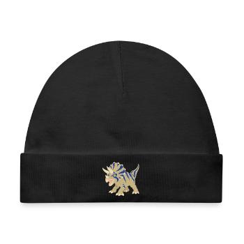Blau gestreifter Triceratops Print - Baby Premium Organic Mütze - Schwarz - Vorne