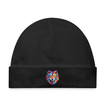 Bunter Wolf – farbiges Tiermotiv - Baby Premium Organic Mütze - Schwarz - Vorne