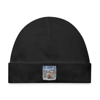 Winterwald Bär am Kamin - Baby Premium Organic Mütze - Schwarz - Vorne