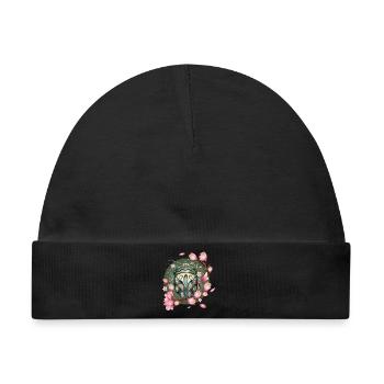 exotisches afrikanisches Krabbeltier mit Magnolien - Baby Premium Organic Mütze - Schwarz - Vorne
