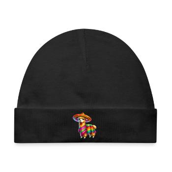 Mexikanisches Alpaka mit Poncho und Sombrero Mexiko - Baby Premium Organic Mütze - Schwarz - Vorne