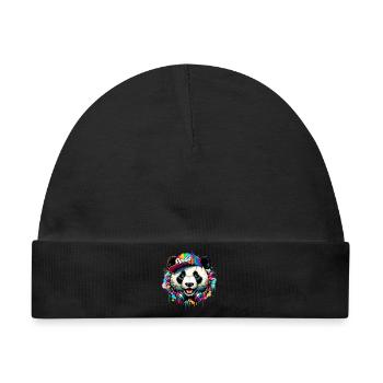 Panda DJ Deejay mit Kopfhörern hört Musik - Baby Premium Organic Mütze - Schwarz - Vorne