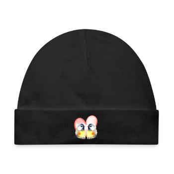Verliebte Vögel mit Herz - Aquarellfarben  - Baby Premium Organic Mütze - Schwarz - Vorne