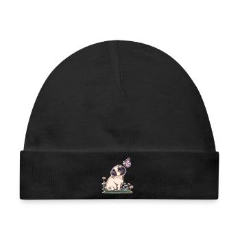 Mops mit Schmetterling - Baby Premium Organic Mütze - Schwarz - Vorne