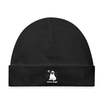 Winterzauber Mops - Baby Premium Organic Mütze - Schwarz - Vorne