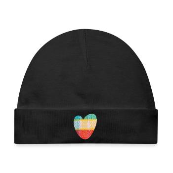 Herz Stoff Textil Love Liebe Muster Valentinstag - Baby Premium Organic Mütze - Schwarz - Vorne