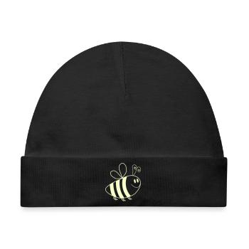 Lächelnde Bienchen Muster - Baby Premium Organic Mütze - Schwarz - Vorne