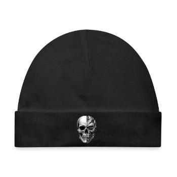 Halb Totenkopf Halber Roboter Cyborg Skull sticker - Baby Premium Organic Mütze - Schwarz - Vorne