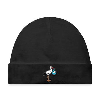 Storch mit Baby im Tuch blau - Baby Premium Organic Mütze - Schwarz - Vorne