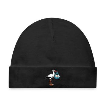 Storch mit Babys Zwillinge in Tuch blau - Baby Premium Organic Mütze - Schwarz - Vorne