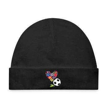 Blumenherz mit Fußball - Baby Premium Organic Mütze - Schwarz - Vorne