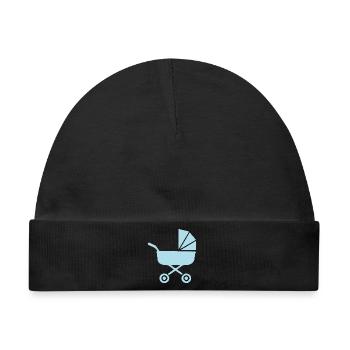 Blauer Kinderwagen Baby Geburt Geschenk  - Baby Premium Organic Mütze - Schwarz - Vorne
