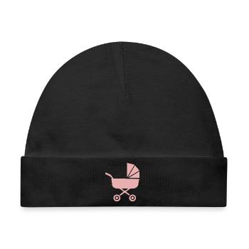 Rosa Kinderwagen Baby Geburt Mädchen Geschenk  - Baby Premium Organic Mütze - Schwarz - Vorne
