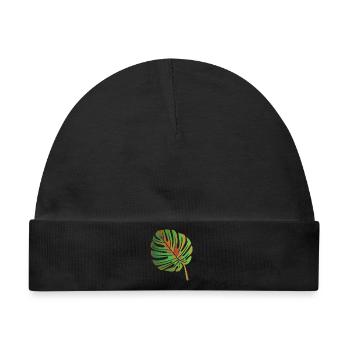 Monstera Blatt - Baby Premium Organic Mütze - Schwarz - Vorne