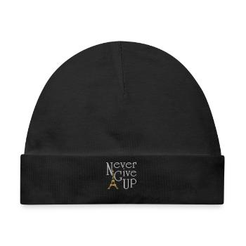 NEVER GIVE UP Silber Eiffelturm Gold - Baby Premium Organic Mütze - Schwarz - Vorne