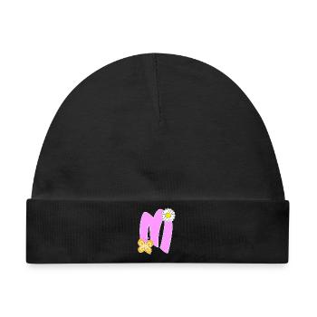 Buchstabe M mit Schmetterling - Baby Premium Organic Mütze - Schwarz - Vorne
