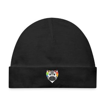 LGBT Tier Zebra Regenbogen Herz - Baby Premium Organic Mütze - Schwarz - Vorne