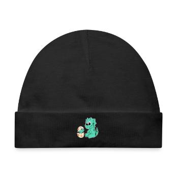 Dinosaurier mit Baby Dinosaurier - Baby Premium Organic Mütze - Schwarz - Vorne